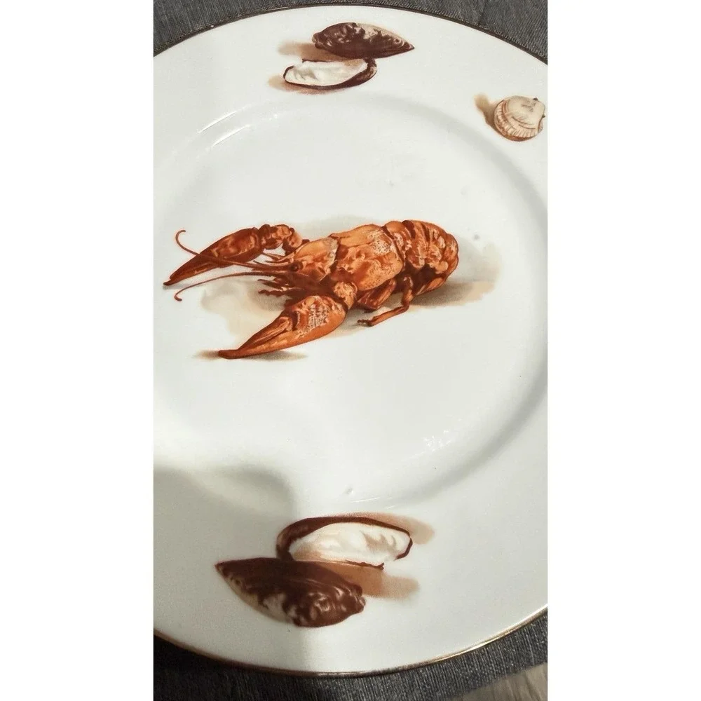 Vintage JK Decor Carlsbad Lobster Seashell Porcelain‎ Plates West Germany Gold